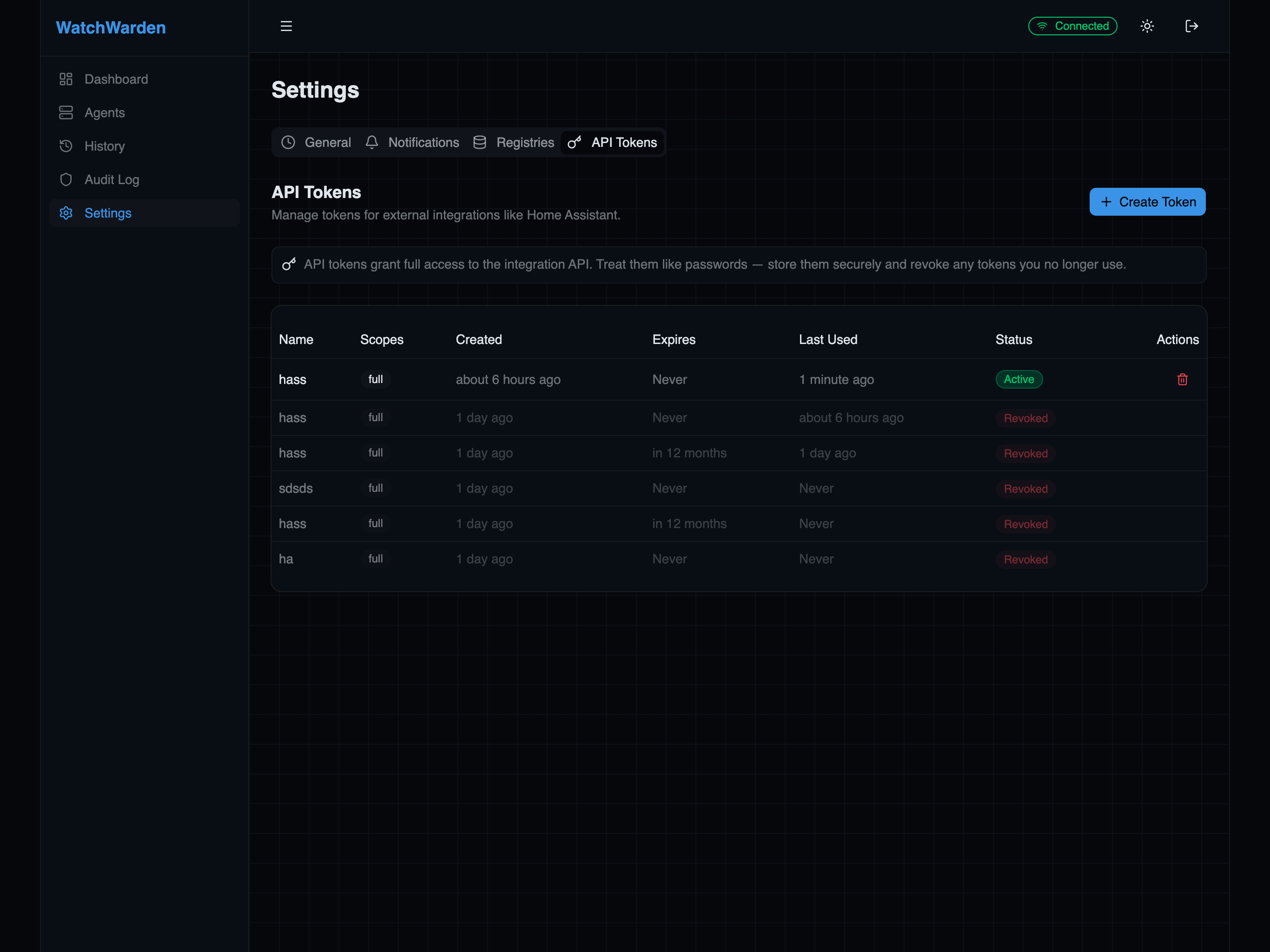 Settings — API Tokens