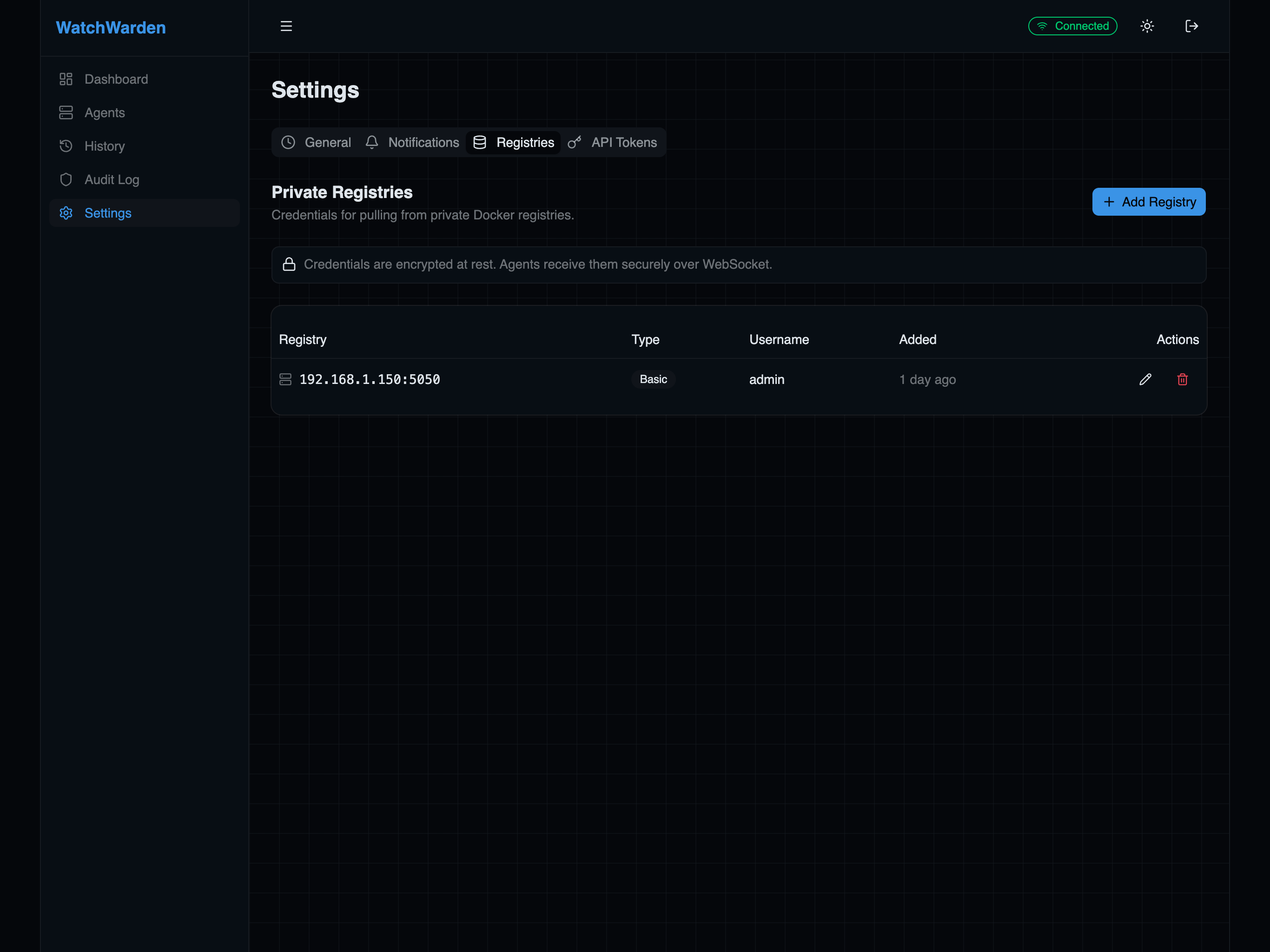 Settings — Registries